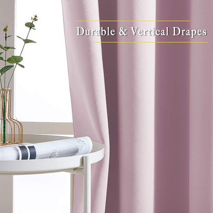 NICETOWN Bedroom Curtains Room Darkening Draperies - Home Fashion Microfiber Thermal Insulated Solid Grommet Curtains for Kitchen (Lavender Pink, 1 Pair, 52 inches Wide by 72 inches Long)