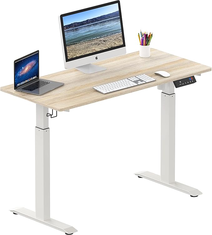 SHW Memory Preset Electric Height Adjustable Standing Desk, 48 x 24 Inches, Maple