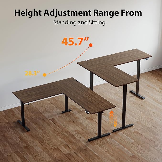 Agilestic L Shaped Standing Desk Adjustable Height, Electric Corner Standing Desk, 63 x 55 inch Sit Stand Computer Table with Splice Board, Dark Wlalnut