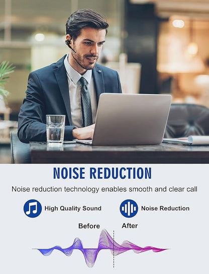 Bluetooth Headset V5.1, Wireless Headset with Battery Display Charging Case, Bluetooth Earpiece with Noise Canceling Mic for Driving, Office, Business, Compatible with Cell Phone and PC