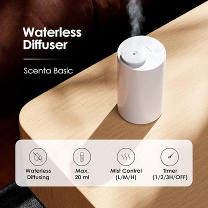 Waterless Diffuser for Essential Oil Nebulizer Battery Operated Mini Scent Air Machine Aromatherapy Atomizing Diffuser 1/2/3H/Time Off 3 Mist Level for Home Office (AN6 Black+White)