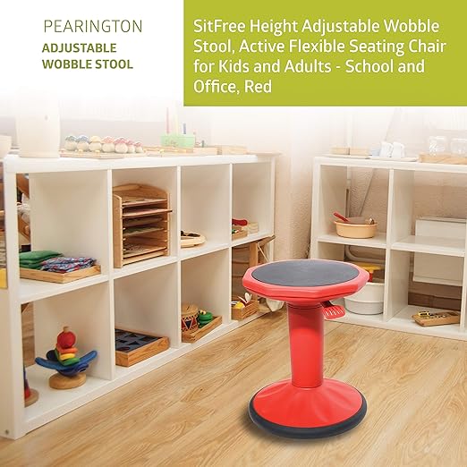 Pearington SitFree Height Adjustable Wobble Stool, Active Flexible Seating Chair for Kids and Adults - School and Office, Red