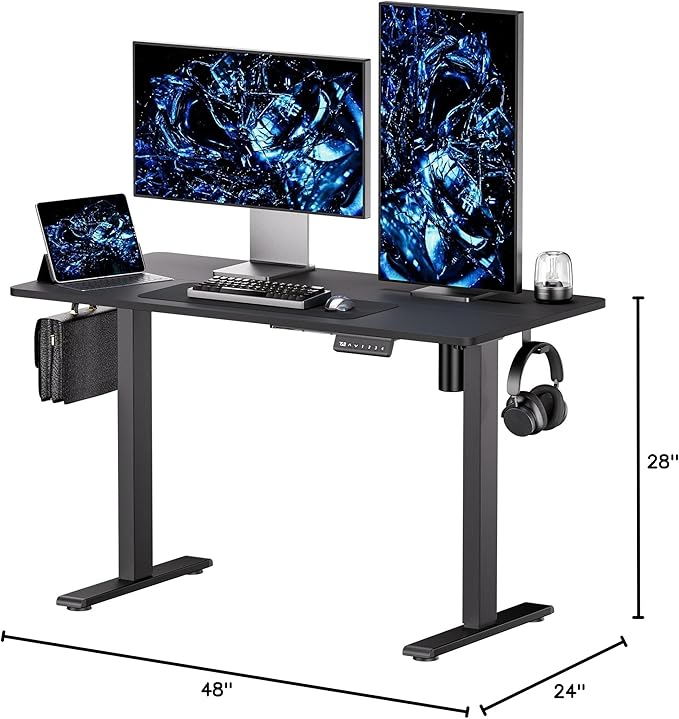 Electric Standing Desk - Adjustable Height with Memory Preset, 48 x 24 Inches Ergonomic Design Home Office Standing Desk