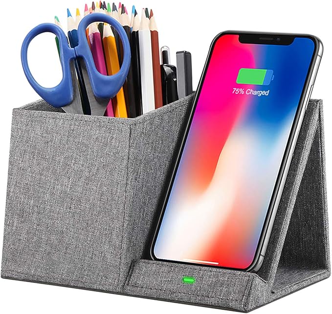 COSOOS Fast Wireless Charger with Desk Organizer, Desk Phone Charger Compatible with 12/12 Pro/12 Pro Max/12 Mini/SE /11/11 Pro Max/XS, Galaxy S20/S20+/S10/Note 10/Note 9/(No AC Adapter)