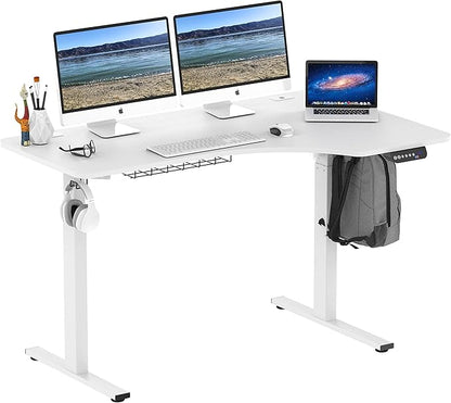 SHW 55-Inch L-Shaped Electric Height Adjustable L-Shaped Standing Desk with Right Facing Corner, White