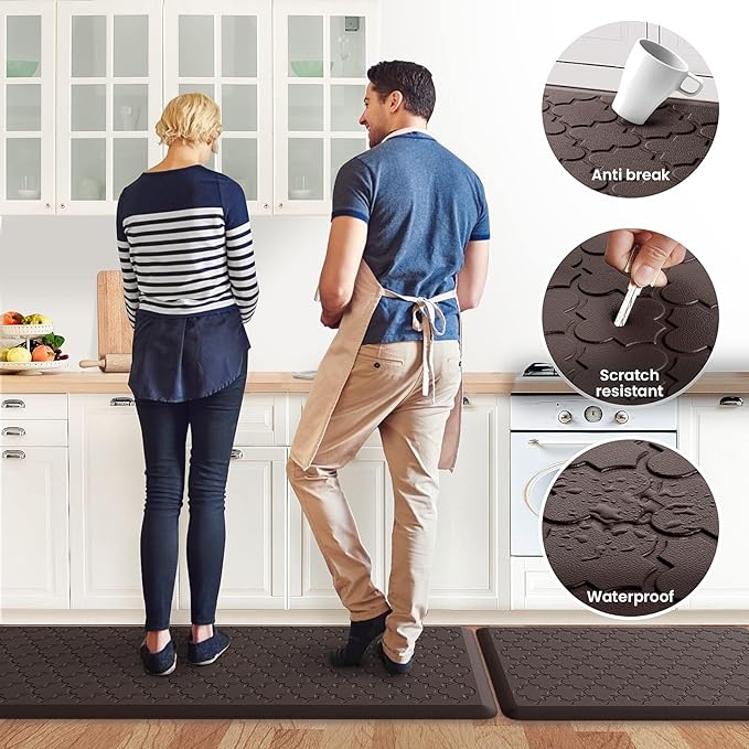 Kitchen Mat [2 PCS] Cushioned Anti-Fatigue Floor Mat, Waterproof Non-Skid Kitchen Mats and Rugs, Ergonomic Comfort Foam Kitchen Rugs, Standing Mat for Floor,Office, Sink(Chocolate,17.3"x28"+17.3"x60")