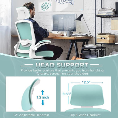 Mimoglad Office Chair, High Back Ergonomic Desk Chair with Adjustable Lumbar Support and Headrest, Swivel Task Chair with flip-up Armrests for Guitar Playing, 5 Years Warranty