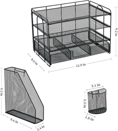 gianotter 4-Tier Desk Organizer with Drawers, File Holders, Letter Trays, and Pen Holders - Workspace Accessories for Office Supplies (Black)