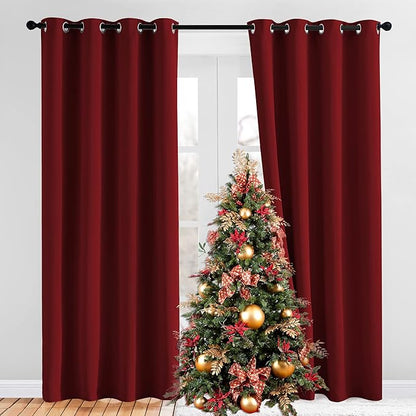 NICETOWN Burgundy Blackout Curtains Grommet - Home Decorations Thermal Insulated Solid Grommet Top Blackout Living Room Panels/Drapes for Gift (One Pair, 52 x 84-Inch, Red)