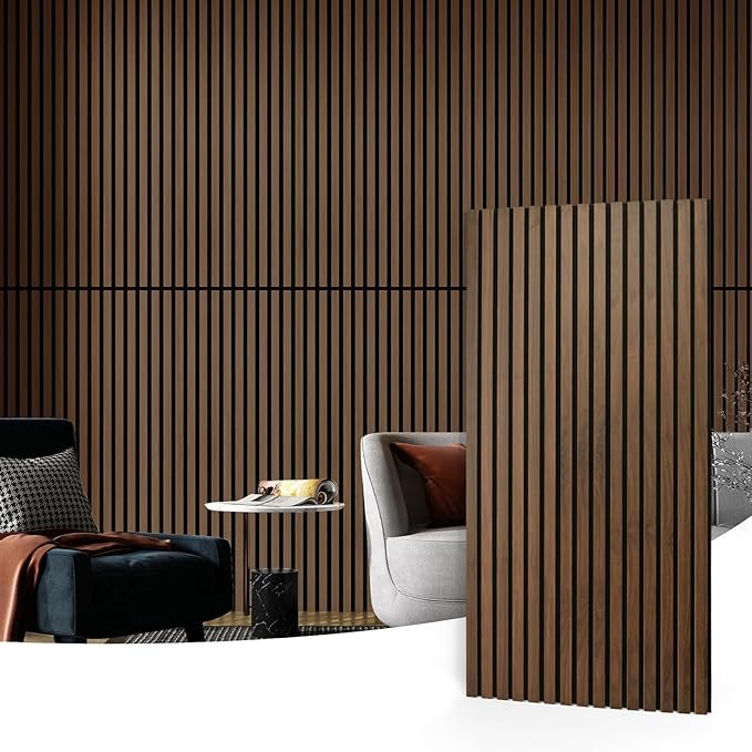 Art3d 2-Pack Acoustic Wood Slat Wall Panels for Interior Decor, 3D Fluted Sound Absorbing Wood Paneling for Accent Wall Ceiling Kitchen Living Room Bedroom Office, 47.2 x 23.6 inch Dark Walnut