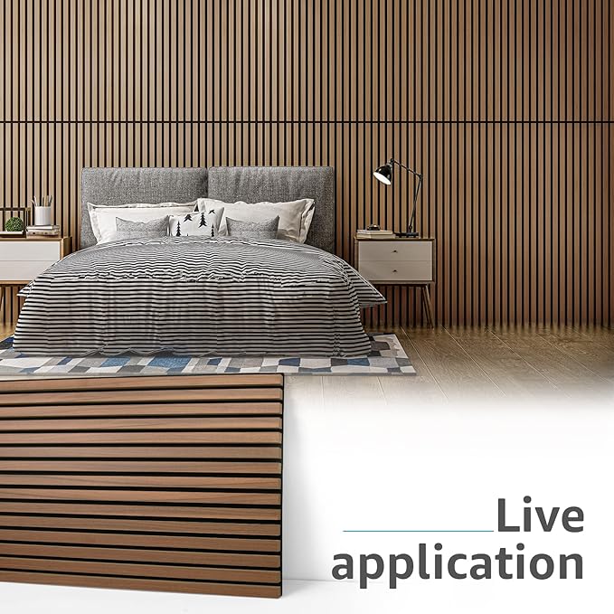 Art3d 2 Wood Slat Acoustic Panels for Wall and Ceiling - 3D Fluted Sound Absorbing Panel with Wood Finish - Walnut