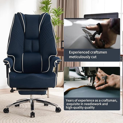 Big and Tall Office Chair 400lbs Wide Seat, Mesh High Back Executive Office Chair with Foot Rest, Ergonomic Office Chair Lumbar Support for Lower Back Pain Relief (Mesh Dark Blue)