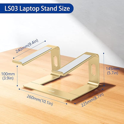 BESIGN LS03 Aluminum Laptop Stand, Ergonomic Detachable Computer Stand, Riser Holder Notebook Stand Compatible with Air, Pro, Dell, HP, Lenovo More 10-15.6" Laptops, Gold