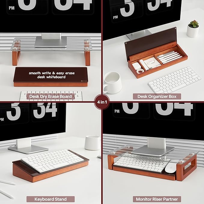 Desk Whiteboard with Wooden Organizer Box for Office Supplies Storage, Desktop Dry Erase White Board with Drawer for Stationary, Marker & Eraser Included, Yeoux