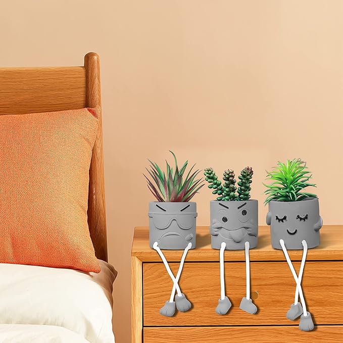 Zerzsy Artificial Succulent Set, Succulents Plants Artificial, Fake Mini Plants in Pots, Faux Plants Kitchen Shelf Desk Decor, Small Bathroom Decor for Shelves (3 PCS Set/B)