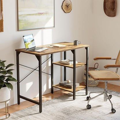 CubiCubi Small Computer Desk, 35 Inch Home Office Desk with 2 Storage Shelves on Left or Right Side, Study Writing Desk with Storage Board, Rustic Brown