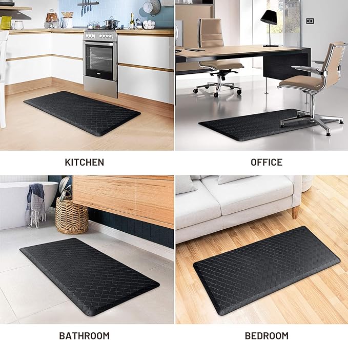 HappyTrends Kitchen Mat Cushioned Anti-Fatigue Kitchen Rug,17.3"x39",Thick Waterproof Non-Slip Kitchen Mats and Rugs Heavy Duty Ergonomic Comfort Rug for Kitchen,Floor,Office,Sink,Laundry,Black