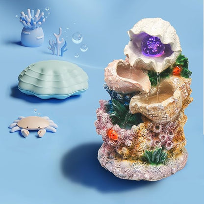 Tabletop Waterfall Fountain Indoor Themed Coral Seashell Tabletop Water Fountain Meditation Desk Fountain Exquisite Indoor Water Fountains,Housewarming Waterfall Gifts Home/Office Decor(SHBK)