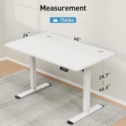 MOUNTUP Height Adjustable Electric Standing Desk Whole-Piece, 48 x 24 Inches Quick Assembly Sit Stand Desk, Stand Up Desk with Memory Controller, Ergonomic Desk, White