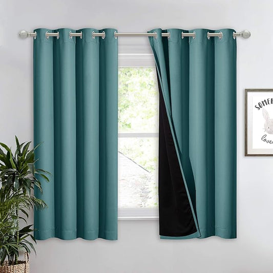 NICETOWN 100% Blackout Curtain Panel, Thermal Insulated Black Liner Curtain for Nursery Room, Noise Reducing and Cold Blocking Drape for Windows (1 Panel, Sea Teal, 52-inch Wide by 63-inch Long)