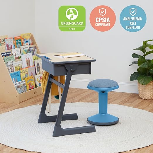 ECR4Kids Sitwell Wobble Stool with Cushion, Adjustable Height, Active Seating, Powder Blue