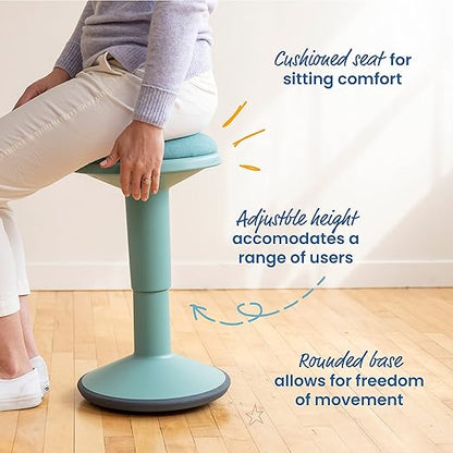 ECR4Kids Sitwell Wobble Stool with Cushion, Adjustable Height, Active Seating, Seafoam