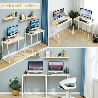 WOHOMO Folding Desk, Small Foldable Desk 39.4" for Small Spaces, Space Saving Computer Table Writing Workstation for Home Office, Easy Assembly, Oak