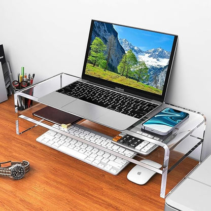 Acrylic Monitor Stand, 2 Tiers Computer Monitor Riser(20x8x5.5 Inch), Monitor Riser/Computer Stand for Home,Office,Business,PC Desk Stand for Keyboard Storage& Multi-Media Laptop Printer Screen