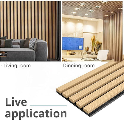 Art3d 4pcs-107 x 8in Slat Acoustic Panel for Wall and Ceiling, 3D Fluted Sound Absorbing Panel with Wood Finish, Oak