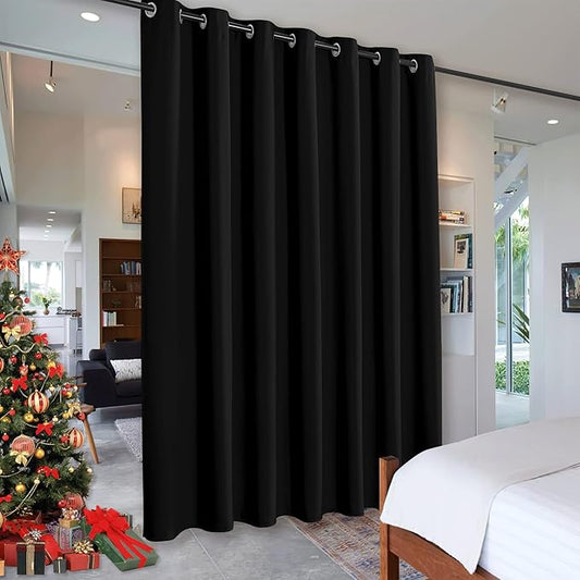 RYB HOME Blackout Curtains Soundproof Energy Saving Insulating Privacy Room Divider Curtains for Patio Sliding Glass Door Living Room Garage Home Theatre Large Window, W 150 x L 90 inches, Black