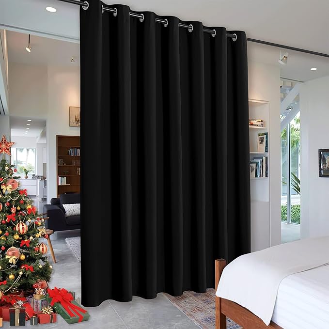 RYB HOME Extra Long Curtains Light Block Soundproof Privacy Blinds for Home Theater Office Backdrop Dining Living Room Patio Door Large Window Ceiling to Floor Drapes, W 8.3 x T 12 ft, Black