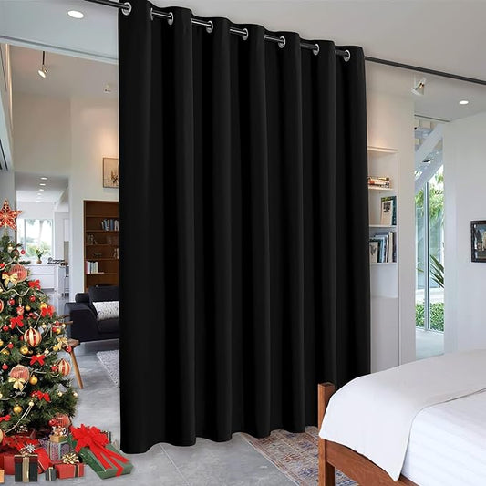 RYB HOME Blackout Curtains Soundproof Energy Saving Insulating Privacy Room Divider Curtains for Patio Sliding Glass Door Living Room Garage Home Theatre Large Window, W 150 x L 84 inches, Black