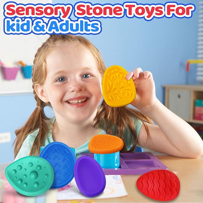 Sensory Fidget Toys for Kids Adults 12 PC Silicone Worry Stone Travel Toy for Autism ADHD Teens Calm Down Quiet Anxiety Fidgets for Classroom Stress Toy Christmas Stocking Stuffer Gift for Kid Toddler