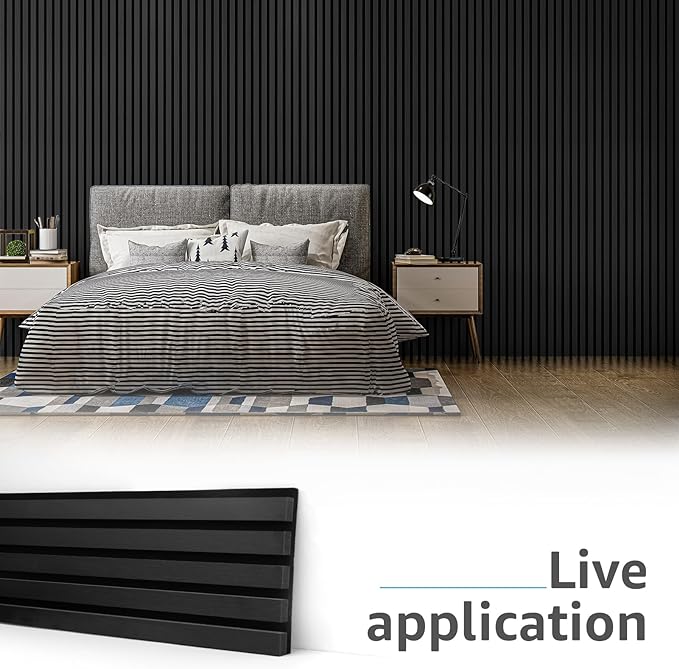 Art3d 4pcs-107 x 8in Slat Acoustic Panel for Wall and Ceiling, 3D Fluted Sound Absorbing Panel with Wood Finish, Black