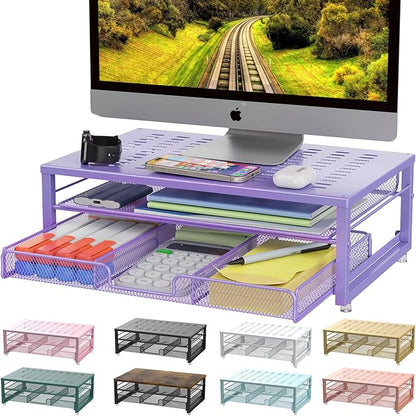 gianotter Computer Monitor Stand Riser, Desk Organizers and Accessories with Drawer, Office Desk Accessories & Workspace Desktop Organizers Storage for Classroom Office Supplies Decor (Purple)