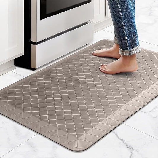 HappyTrends Kitchen Floor Mat - 4/5 Inch Thick Anti-Fatigue Kitchen Rug,Waterproof Non-Slip Kitchen Mats and Rugs Heavy Duty Ergonomic Comfort Rug for Kitchen,Office,Sink,Laundry,(22"x36", Khaki)