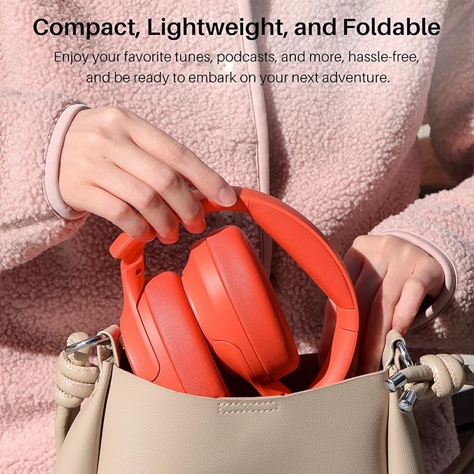 TOZO HT2 Hybrid Active Noise Cancelling Headphones, Wireless Over Ear Bluetooth Headphones, 60H Playtime, Hi-Res Audio Custom EQ via App Deep Bass Comfort Fit Ear Cups, for Home Office Travel Red