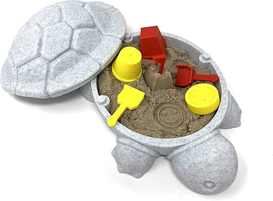 Munnygrubbbers - Mini Desktop Turtle Sand Box - 6 x 6 in - Stress Relief - Includes Soft Moldable Play Sand and Mini Tool Accessories - Novelty Gift - Desktop Decor - Zen Garden - (Marble)