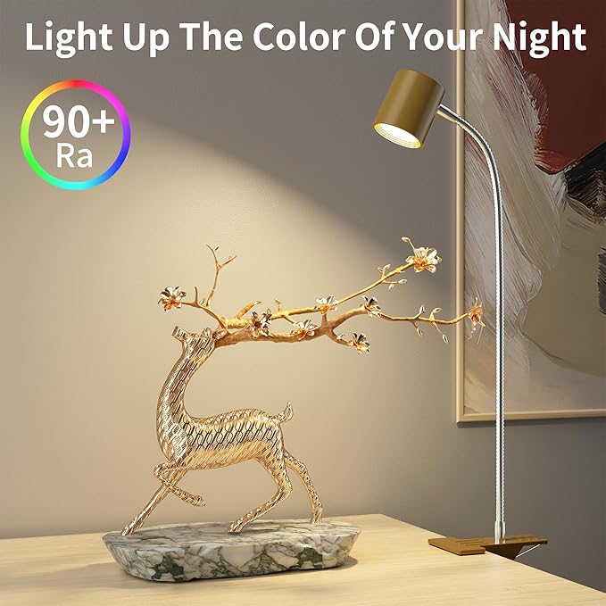 Dott Arts Desk Lamp,USB Clip On Light with 3 Color Modes,LED 10 Levels Brightness Reading Lamp, 360° Gooseneck Book Light,Eye-Care Reading Light for Home Office,Headboards Gold