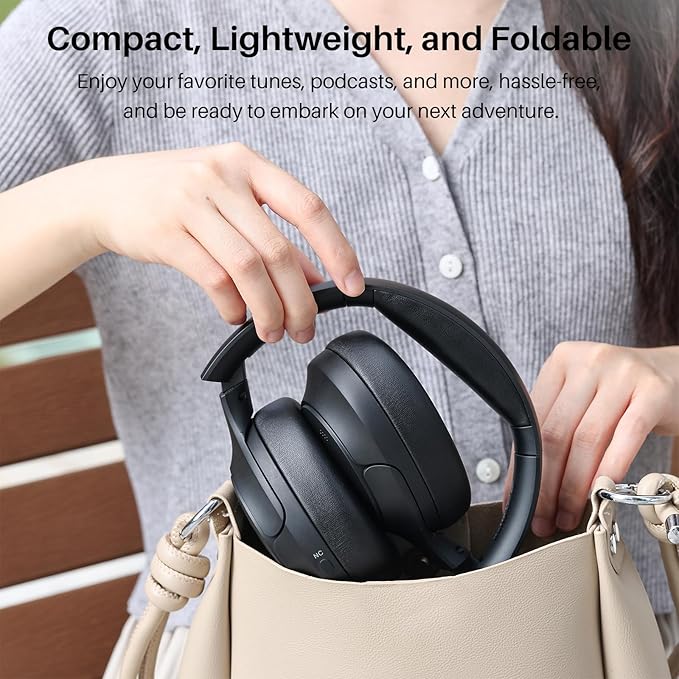 TOZO HT2 Hybrid Active Noise Cancelling Headphones, Wireless Over Ear Bluetooth Headphones, 60H Playtime, Hi-Res Audio Custom EQ via App Deep Bass Comfort Fit Ear Cups, for Home Office Travel