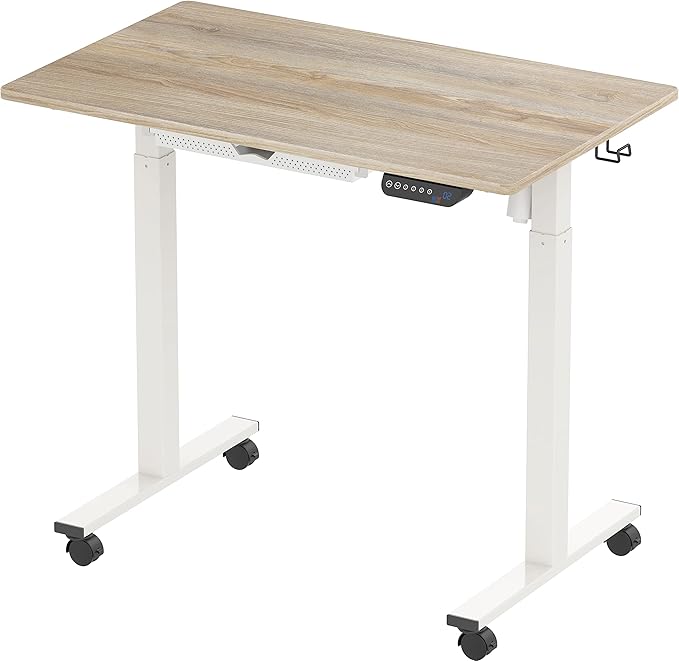 SHW Electric Height Adjustable Mobile Rolling Standing Desk Workstation, 40 x 24 Inches, Maple