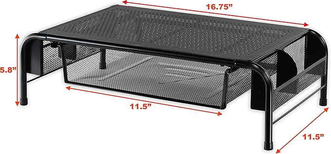 Simple Houseware Metal Desk Monitor Stand Riser with Organizer Drawer