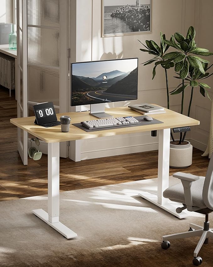 Marsail Electric Standing Desk, Adjustable Height Stand up Desk, 55 x 24 Inches Sit Stand Home Office Desk, Computer Desk, Maple