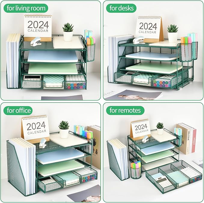 gianotter 4-Tier Desk Organizer with Drawers, File Holders, Letter Trays and Pen Holders - Workspace Accessories for Office Supplies (Green)