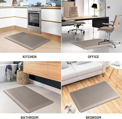 HappyTrends Kitchen Floor Mat - 4/5 Inch Thick Anti-Fatigue Kitchen Rug,Waterproof Non-Slip Kitchen Mats and Rugs Heavy Duty Ergonomic Comfort Rug for Kitchen,Office,Sink,Laundry,(22"x36", Khaki)