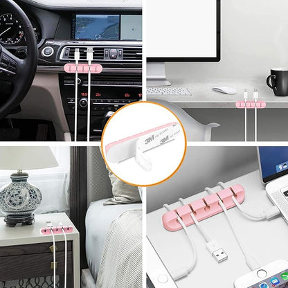 Pink Desk Accessories Cable Organizer - Pink Cord Holder for Desk, 5 Packs (7-5-3-1-1 Slots) Cable Clips for Cord Management This Cute Desk Accessories Cleans Up Messy Wires at Home, Car and Office