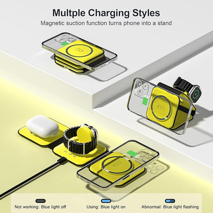 UCOMX 3 in 1 Charging Station for Multple Devices,Foldable 3 in 1 Wireless Charger for Travel,Nano Wireless Charging Station for iPhone16 15 14 13 12 Pro Max/Watch 10 9 8 7 6 5 4 3 Ultra/AirPod Pro