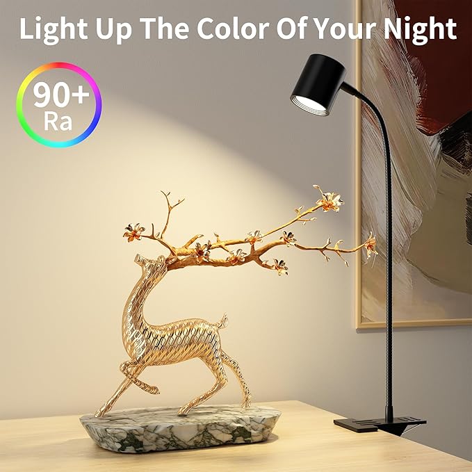 Dott Arts Desk Lamp,USB Clip On Light with 3 Color Modes,LED 10 Levels Brightness Reading Light, 360°Gooseneck Book Light,Eye-Care Reading Lamp for Home Office,Headboards.Adapter Included