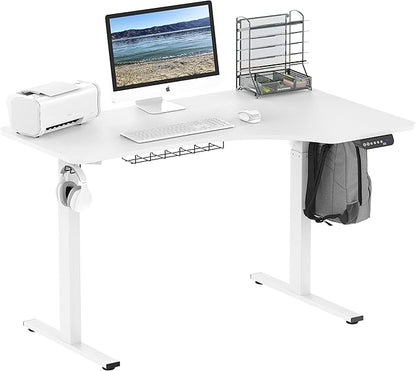 SHW 55-Inch L-Shaped Electric Height Adjustable L-Shaped Standing Desk with Right Facing Corner, White