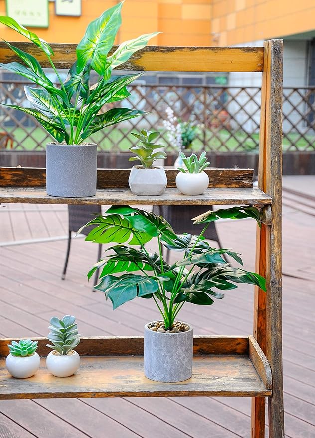 2pcs Fake Plants 16" Faux Plants Artificial Tropical Plants Indoor for Home Office Desk Kitchen Bathroom Table Shelf Sage Green Decor